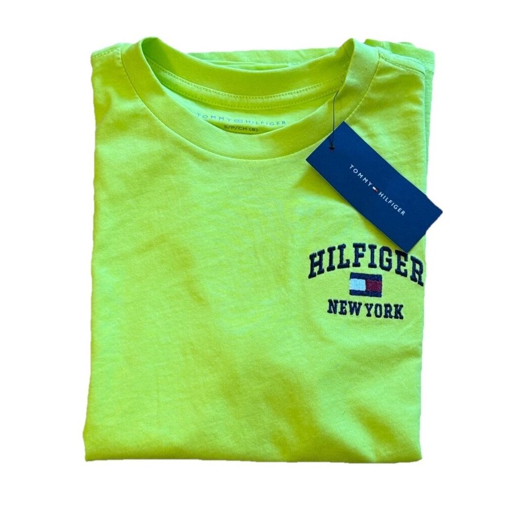 Tommy Hilfiger Neon Yellow Short Sleeve Boys Shirt NWT Small / 8